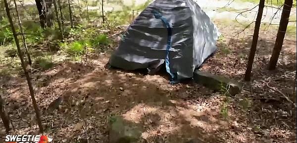  Teen Blowjob Dick Stranger and Hard Rough Sex Outdoor in the Tent